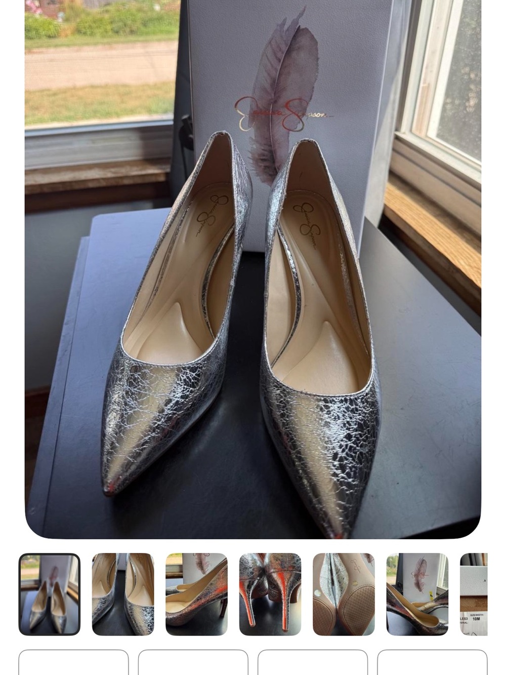 Jessica Simpson Metallic Silver Cracked-Texture Pointed Toe Pumps